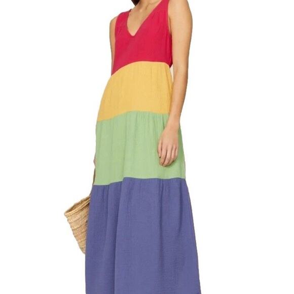 NWT Marine Layer Corinne Maxi Dress in Rainbow Colorblock Size Large Retail $108 - Picture 9 of 11